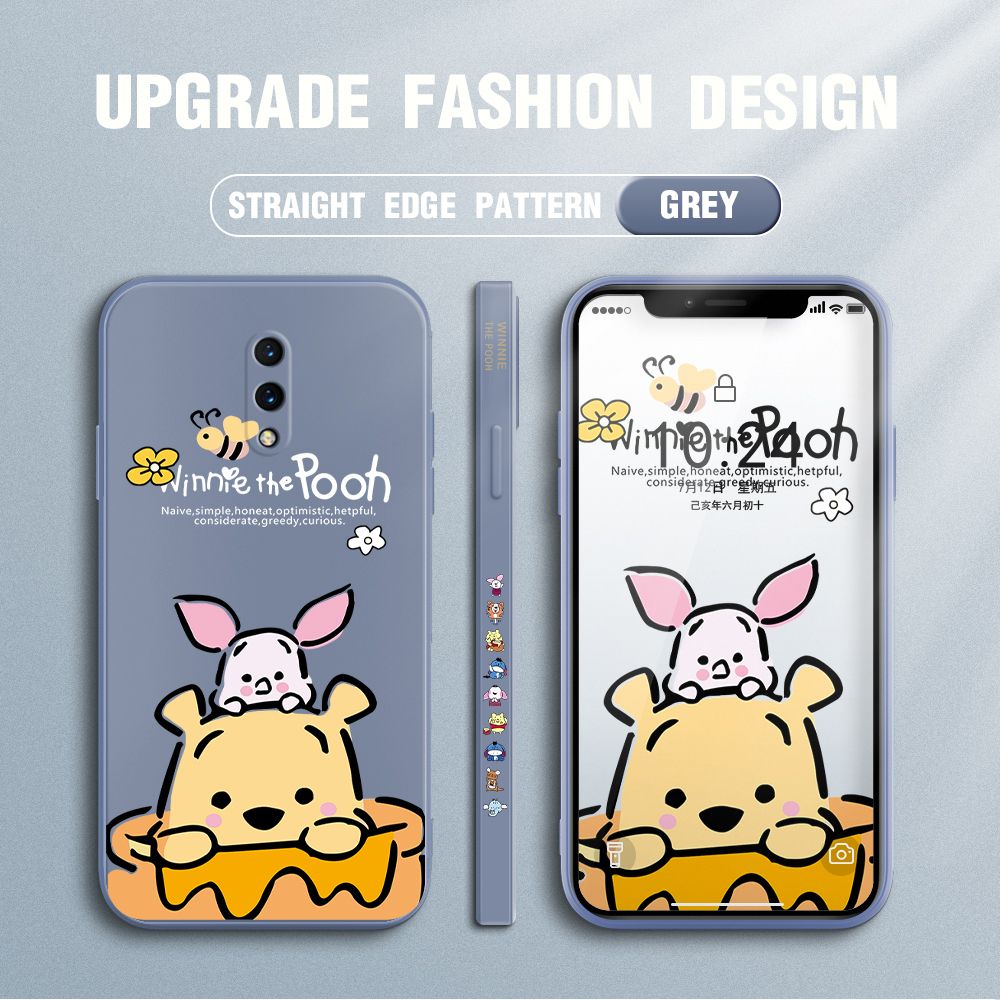Jizetin for OnePlus 7 Case Side Design Phone Cover Lovely Cartoon Pooh Bear Cover Square Edge Pattern Liquid Silicone Trend Case