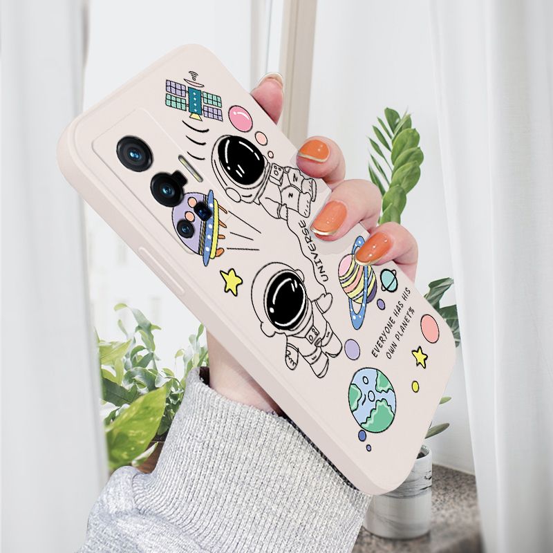 AMORVOR for Vivo X70 Pro 5G Back Cover Cartoon Cute Astronaut Side design Soft Case Liquid Silicone Phone Cases