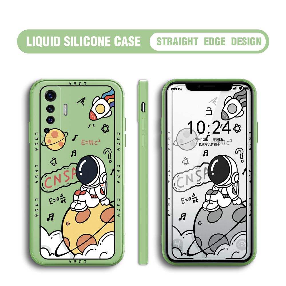 BILI for Vivo X50 5G Back Cover Little Astronaut Sit In Planet Multicolor Liquid Silicone Phone Case Soft Square Lens Protection Phone Cases