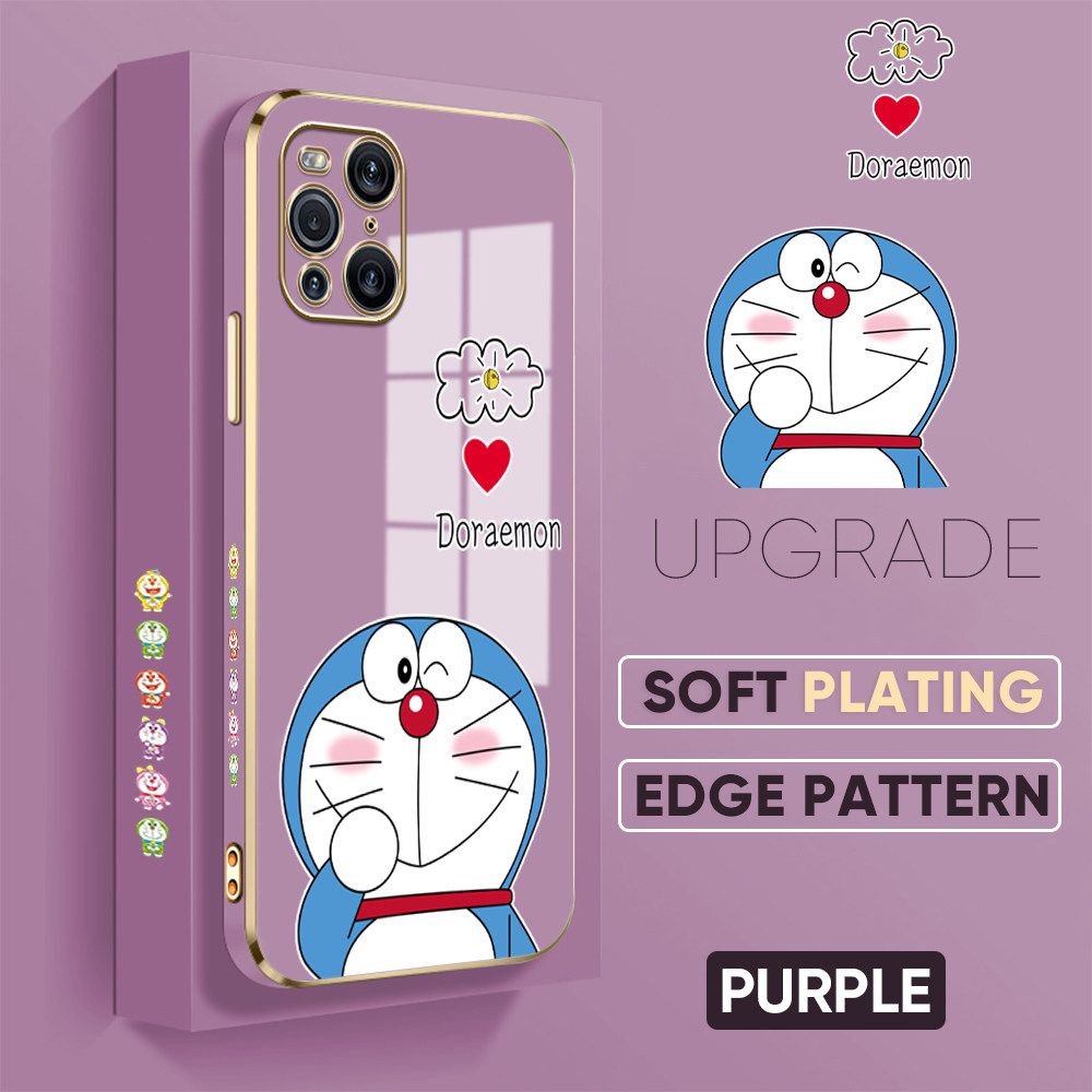 UCUC for OPPO Find X3 / Find X3 Pro Back Cover + Free Lanyard Sneak Doraemon Luxury 6D Plating Case Side Pattern Soft Silicone Square Phone Cases