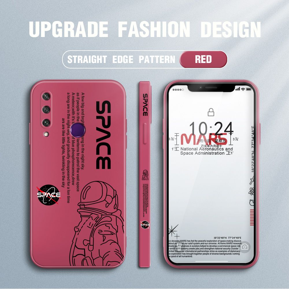 Jizetin for Huawei Y6P Case NASA Astronaut Design Side Design Phone Case Square Edge Pattern Liquid Silicone Cases Full Cover Camera Shockproof Protective Case