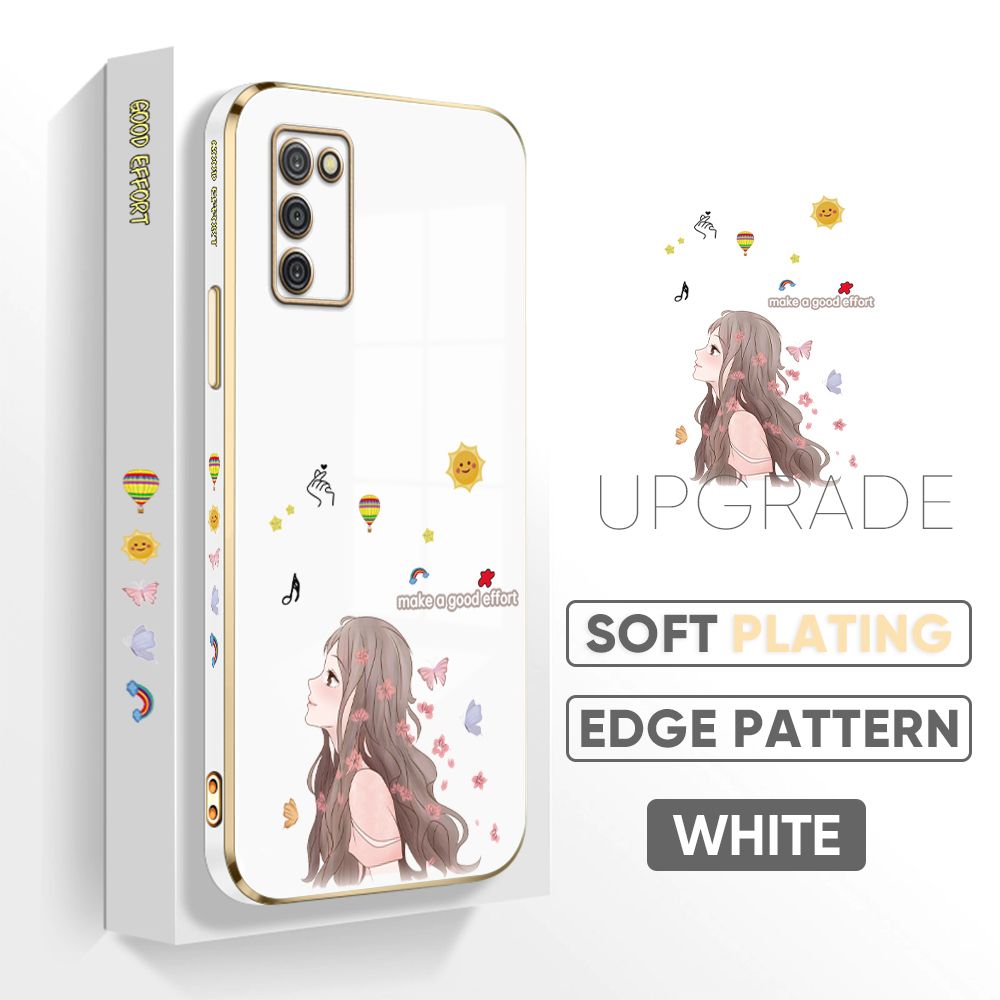 TA for Samsung Galaxy A03S Back Cover + Free Lanyard Charming Girl Luxury 6D Plating Case Side Pattern Soft Silicone Square Phone Cases
