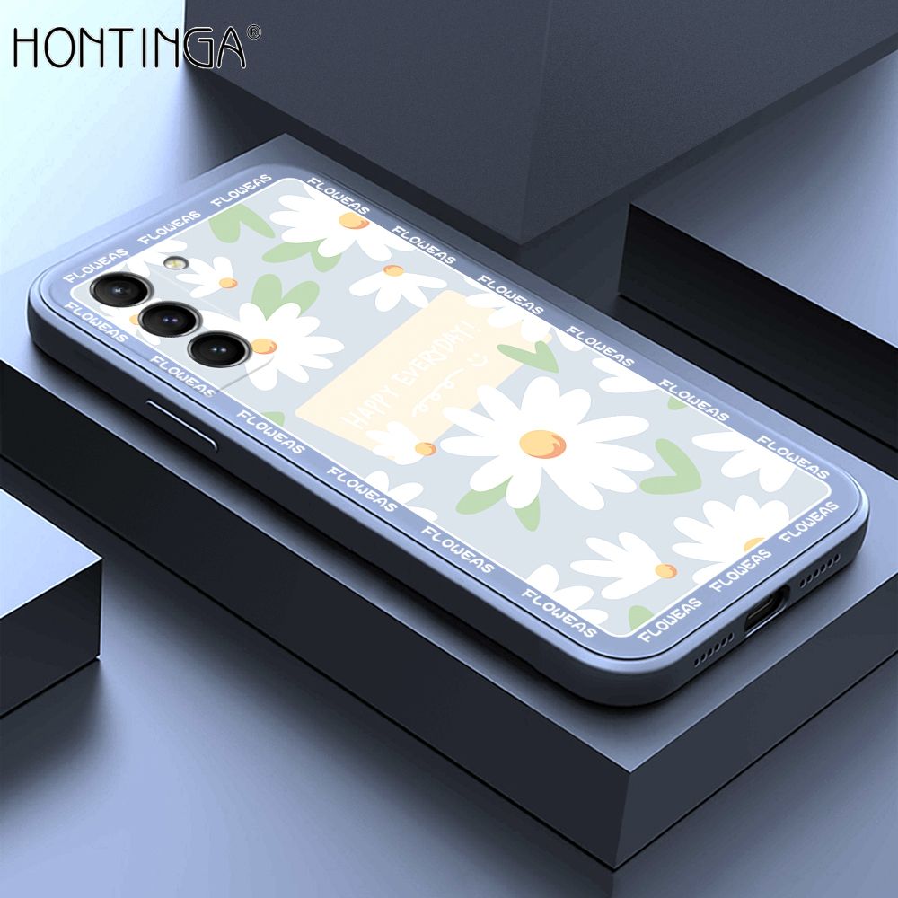 Hontinga for Samsung S21 5G Case Beautiful Daisy Flower Phone Case Phone Case Soft Square Edge Silicone Cases Full Lens Cover Shockproof Protection Cover