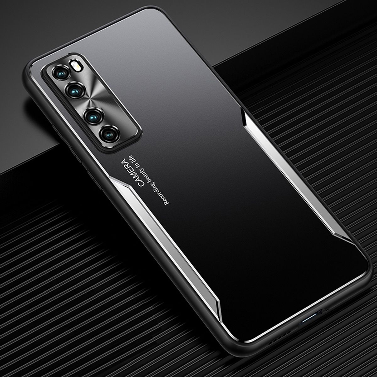 For Huawei Nova 7 5G Electroplated Metal Back Panel Soft TPU Bumper Double Shockproof Protective Cover Compatible case