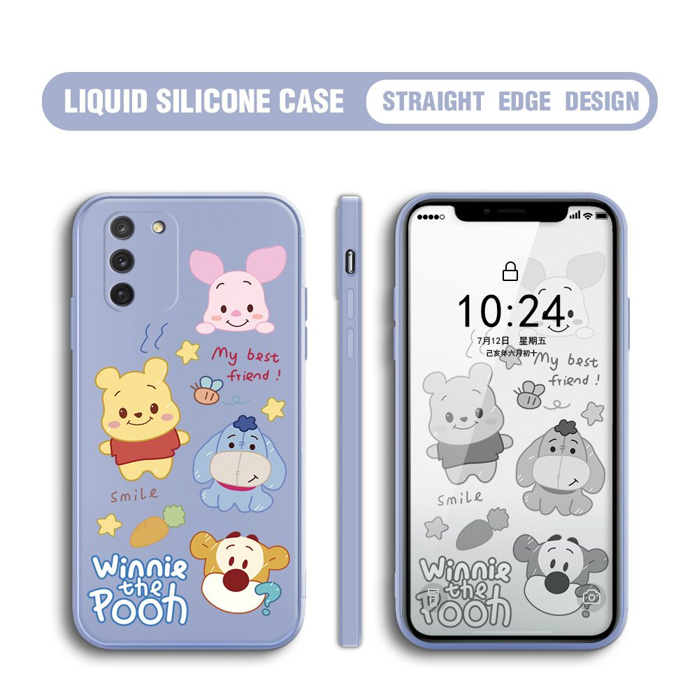 BILI for Samsung Galaxy S10 Lite Back Cover Cute Winne Friends Multicolor Liquid Silicone Phone Case Soft Square Lens Protection Phone Cases