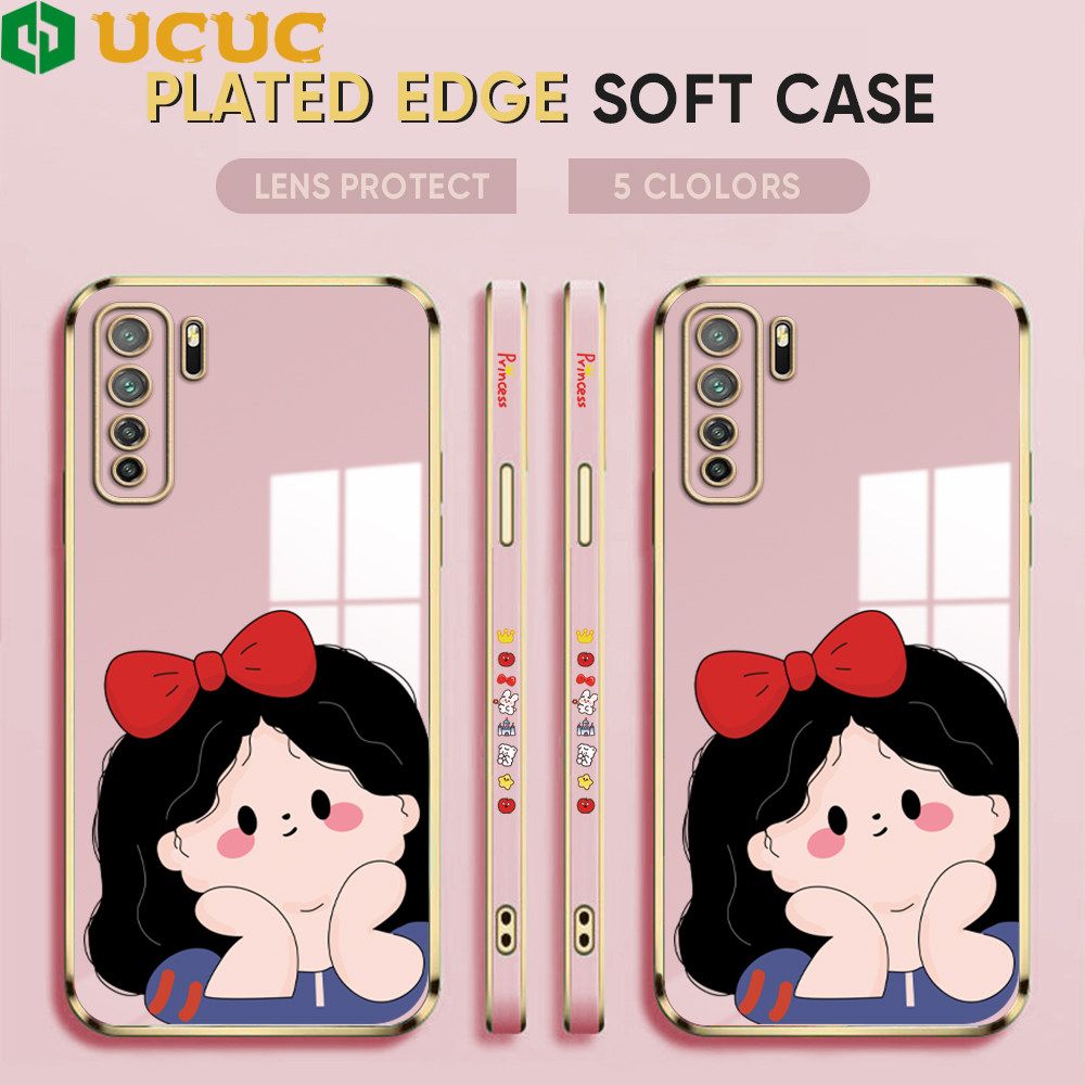 UCUC for Huawei Nova 7 SE Back Cover + Free Lanyard Cute Gir Luxury 6D Plating Case Side Pattern Soft Silicone Square Phone Cases