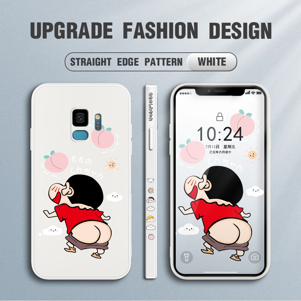 Jizetin for Samsung Galaxy S9 Case New Cartoon Crayon Shin-chan Design Side Design Phone Case Square Edge Pattern Liquid Silicone Cases Full Cover Camera Shockproof Protective Case