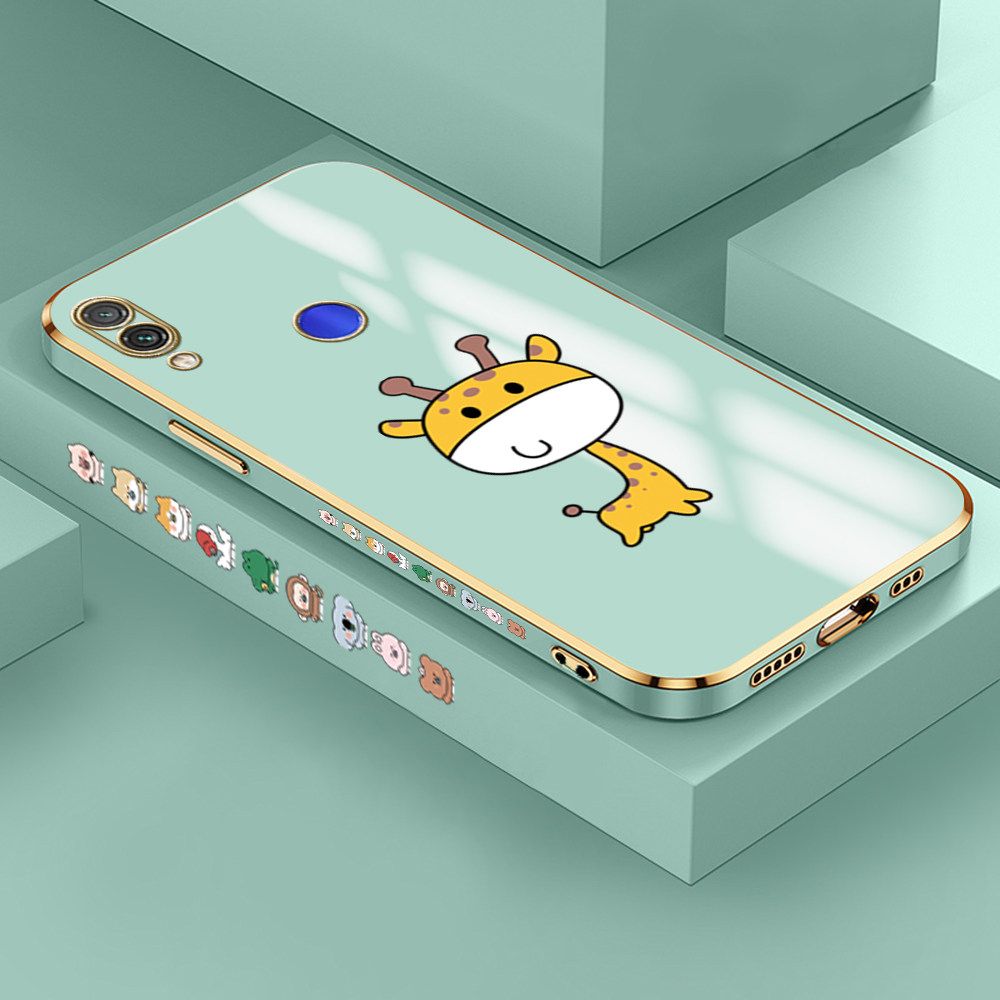 Jizetin (Free Lanyard) Redmi Note 7 Pro / Redmi Note 7 Case Cute Cartoon Big Head Giraffe Luxury 6D Plating Soft Casing Silicone Ultra Thin Phone Cover