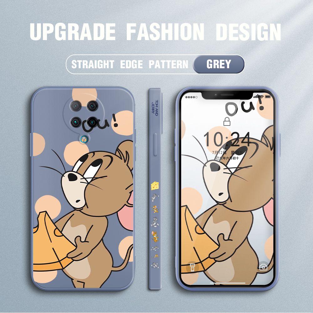 Jizetin for Xiaomi Redmi K30 Pro ZooM Case Tom and Jerry Design Side Design Phone Case Square Edge Pattern Liquid Silicone Cases Full Cover Camera Shockproof Protective Case