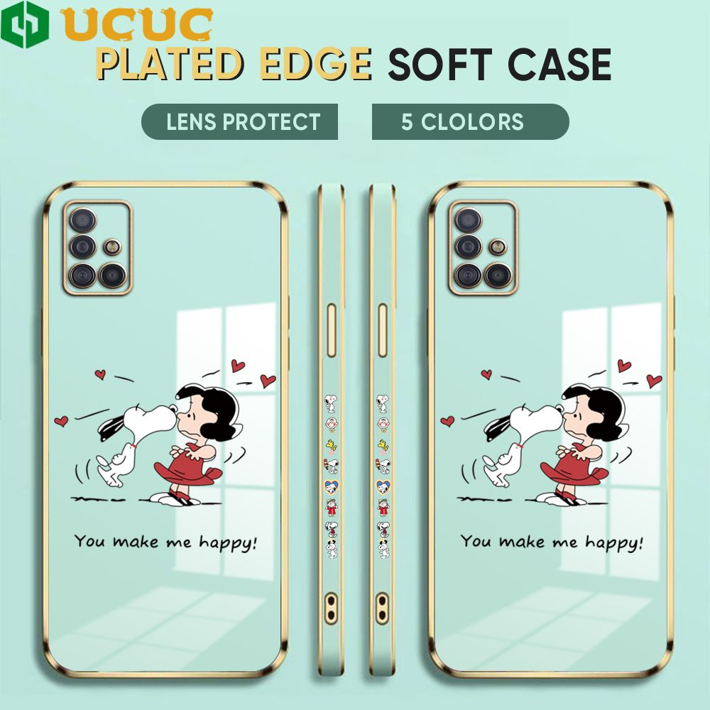 UCUC for Samsung Galaxy A51 Back Cover + Free Lanyard Happy Puppy Luxury 6D Plating Case Side Pattern Soft Silicone Square Phone Cases