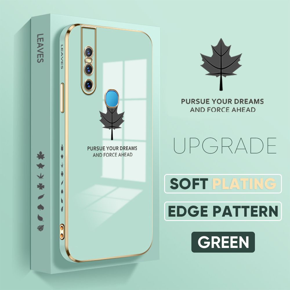 TA for Vivo V15 1819 Back Cover + Free Lanyard Maple Leaf Luxury 6D Plating Case Side Pattern Soft Silicone Square Phone Cases