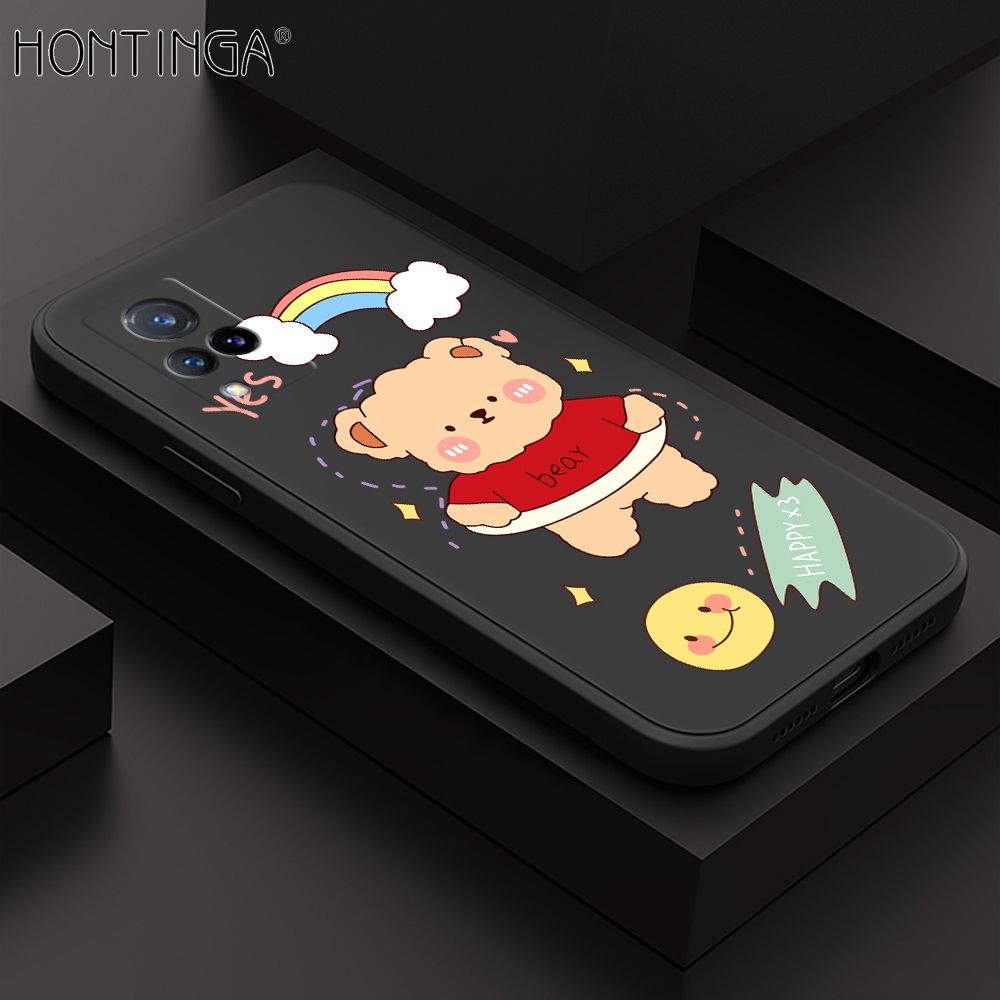 Hontinga for Vivo V21 5G Case Lovely Cartoon Bear Phone Case Phone Case Soft Square Edge Silicone Cases Full Lens Cover Shockproof Protection Cover