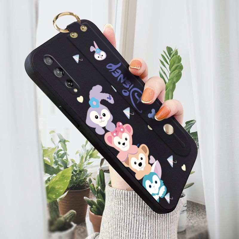 Jizetin for Huawei Y8P Wrist Strap Case Creative Cartoon Cute Bunny Cover Ultra Thin Anti Fall Liquid Silicone Phone Case