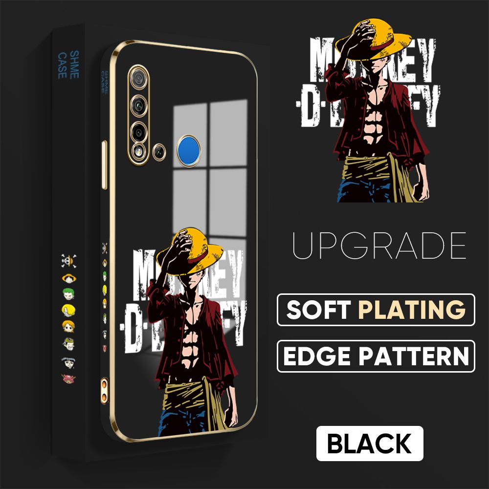 TA for Huawei Nova 5i / P20 Lite 2019 Back Cover + Free Lanyard Handsome Luffy Luxury 6D Plating Case Side Pattern Soft Silicone Square Phone Cases