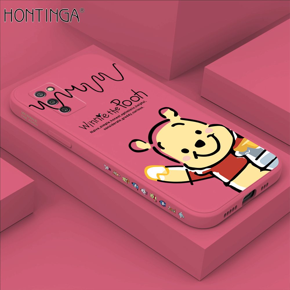 Hontinga for Samsung A02S Case Side Design Hello Little Bear Back Cover Soft Square Edge Pattern Liquid Silicone Trend Phone Cases