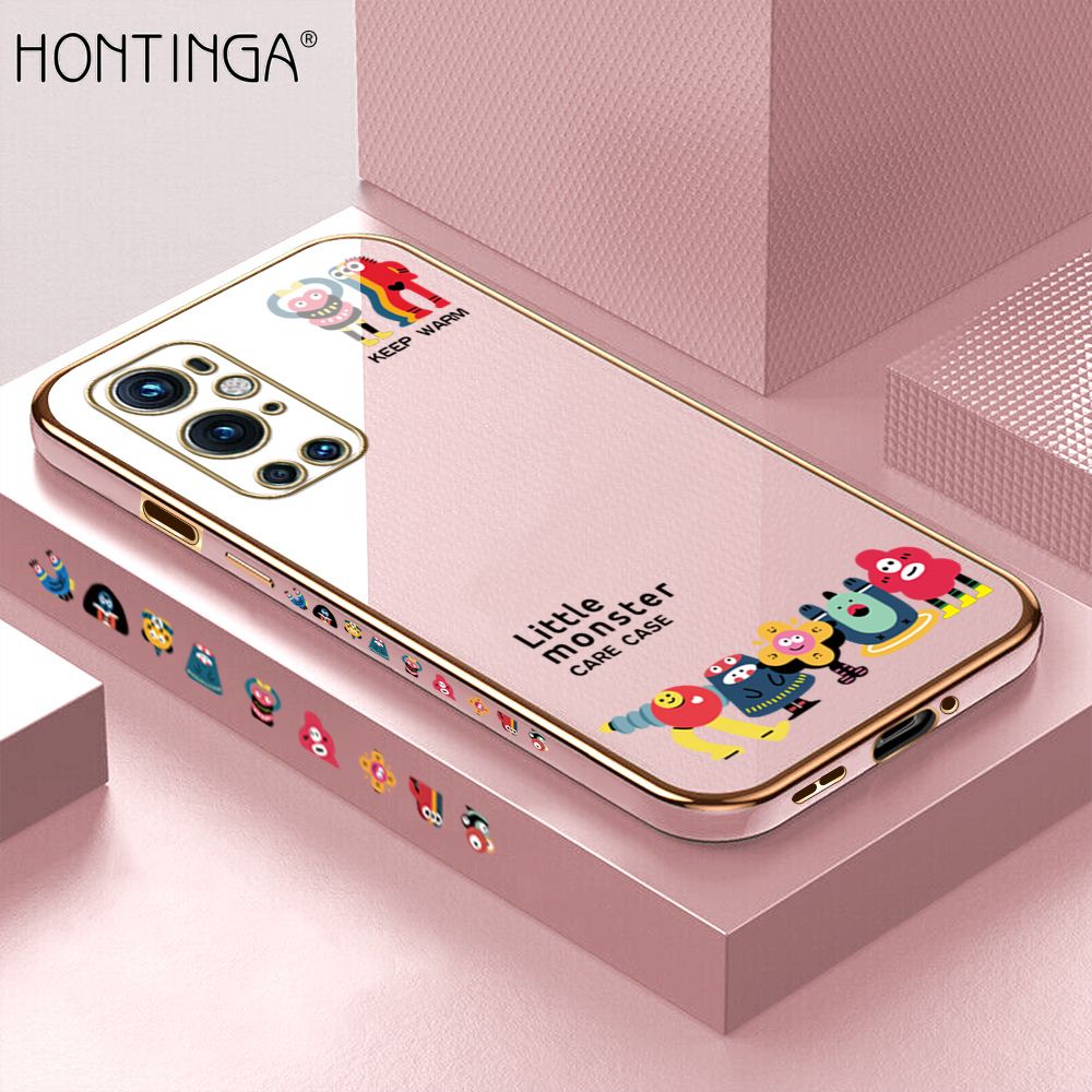 Hontinga for OnePlus 9 Pro Back Cover Luxury 6D Plating Cute Mobs Collection Side Pattern Case Soft Silicone Square Phone Cases