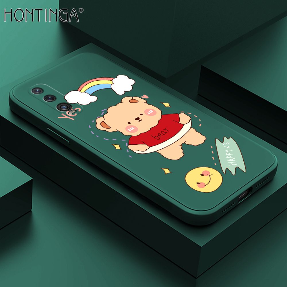 Hontinga for OPPO Find X2 Case Lovely Cartoon Bear Phone Case Phone Case Soft Square Edge Silicone Cases Full Lens Cover Shockproof Protection Cover