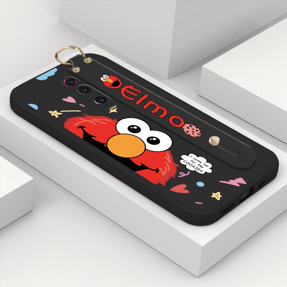 ZeroQiQi for Xiaomi Redmi K20 Wrist Strap Case Cute Cute Cartoon Little Monster Phone Cover Square Edge Liquid Silicone Case Full Cover Camera Shockproof Protective Cases