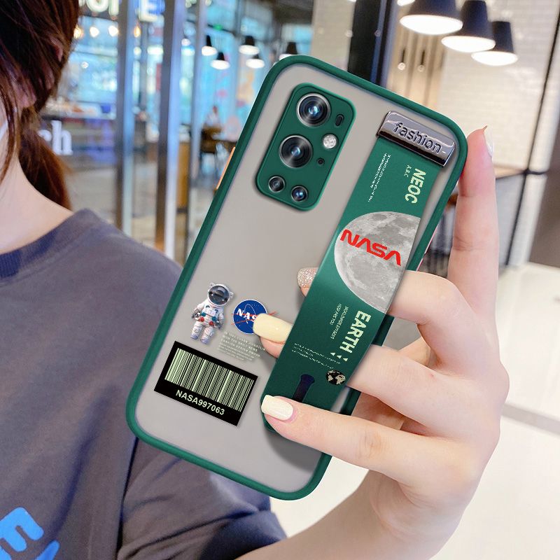 UCUC for OnePlus 9 Pro Wrist Strap Case Creative Cartoon Astronaut Wristband Printing Cover Shockproof Frosted Phone Case