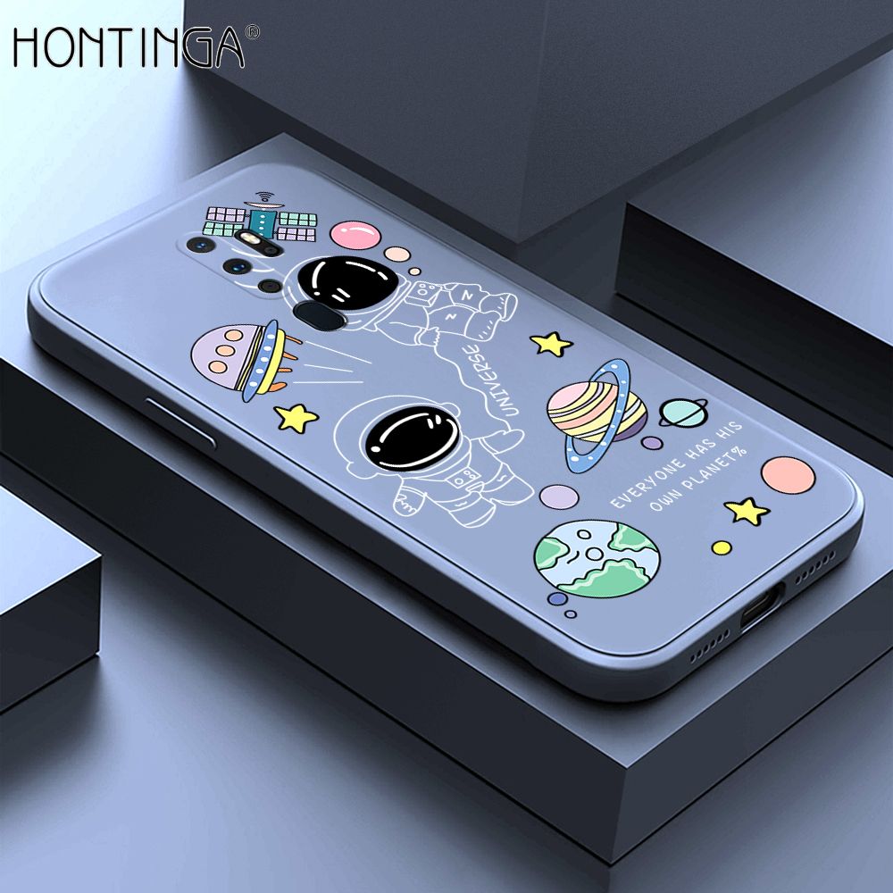 Hontinga for OPPO A9 2020 Case Fashion Earth Planet Astronaut Phone Case Soft Square Edge Silicone Cases Full Lens Cover Shockproof Protection Cover