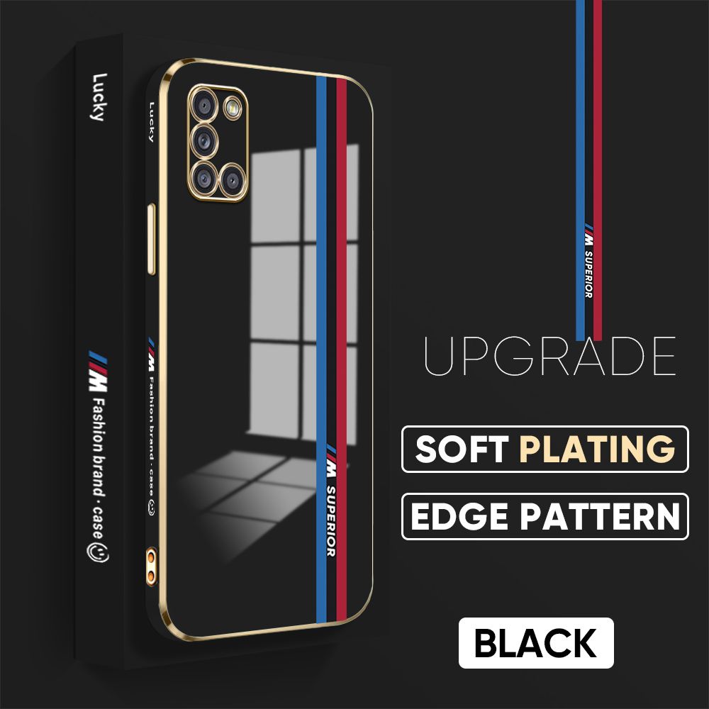 TA for Samsung Galaxy A31 Back Cover + Free Lanyard Track Sign Luxury 6D Plating Case Side Pattern Soft Silicone Square Phone Cases