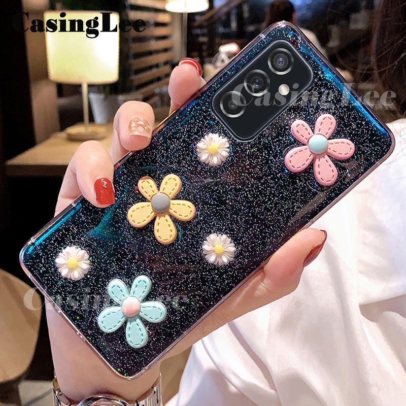 Casinglee For Samsung Galaxy A13 5G Case Soft silicon Moon Glitter Bling Full Stars Flower Back Cover for Samsung A13 5G Phone cases For girls and Boys