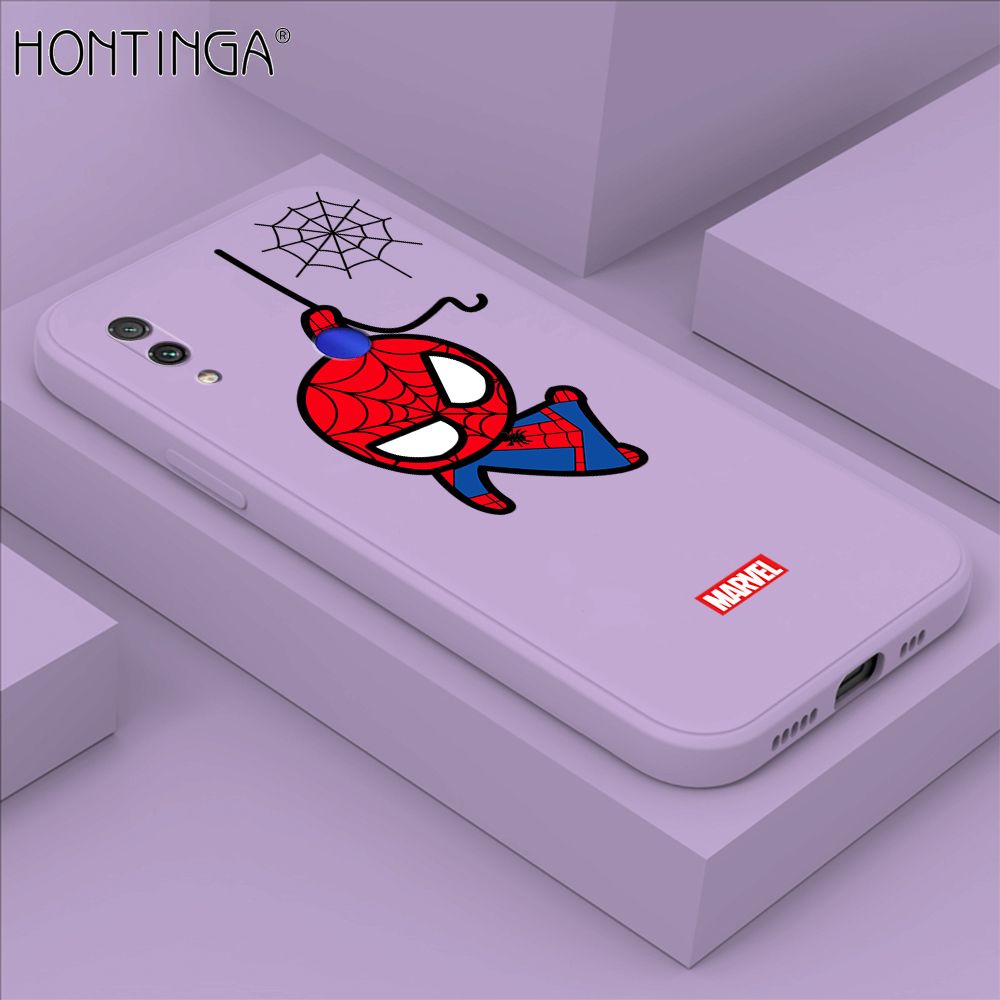 Hontinga for Redmi Note 7 / Note 7 Pro Case Cute Marvel Avengers Cartoon Spiderman Spider Man Phone Case Square Edge Silicone Cases Full Lens Cover Shockproof Protection Case