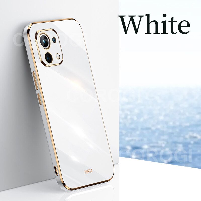 For Xiaomi Mi 11 Lite Cover Fashion Shiny Plating Square Bumper Slim Phone Case Soft TPU Silicone Shockproof Protective Back Cover