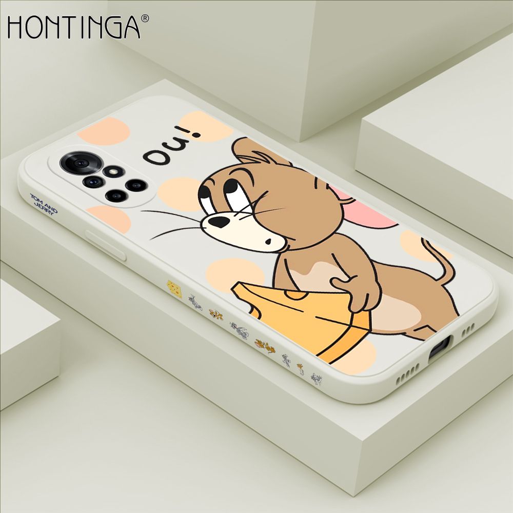 Hontinga for Huawei Nova 8 Pro Case Side Design Cute Cartoon Mouse Back Cover Soft Square Edge Pattern Liquid Silicone Trend Phone Cases