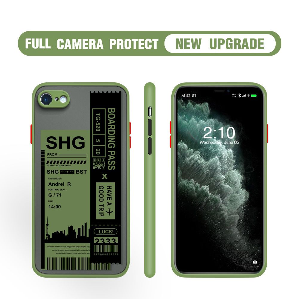 Hontinga for iPhone 7 / 8 / SE 2020 / SE 2022 Case Cute Air Ticket City Scenery Camera Shockproof Protection Cases Edge Frosted Transparent Phone Cover