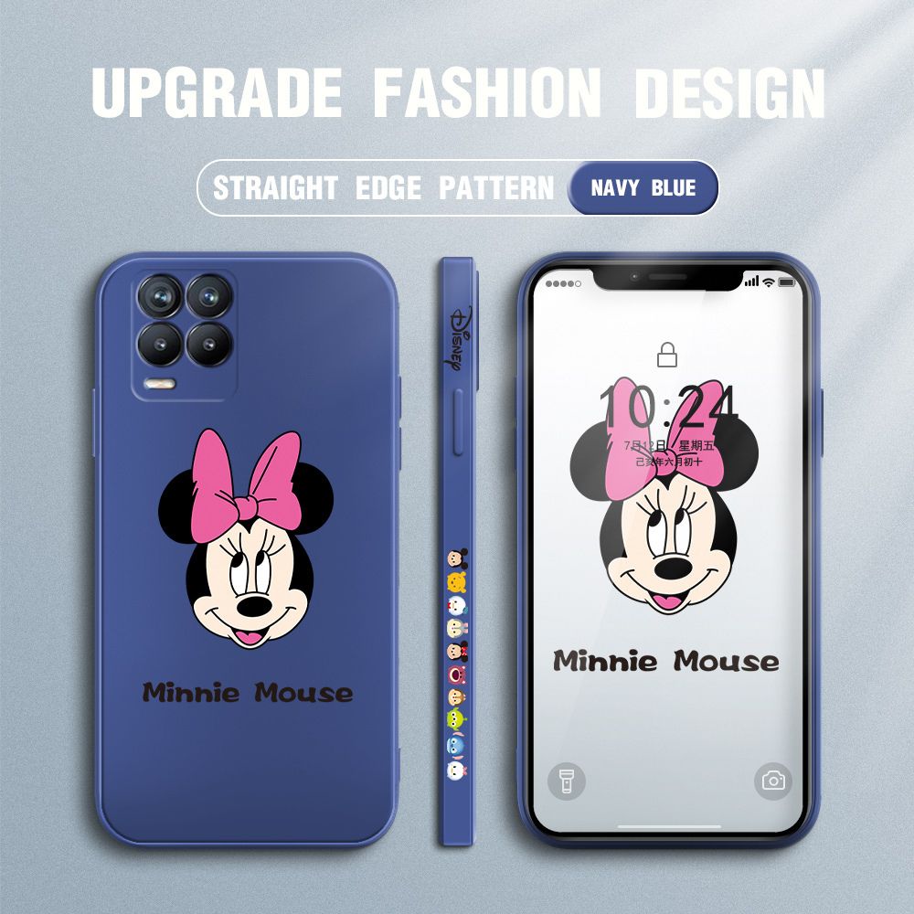 Jizetin for Realme 8 / Realme 8 Pro Pro Case Minnie Mickey Mouse Design Side Design Phone Case Square Edge Pattern Liquid Silicone Cases Full Cover Camera Shockproof Protective Case