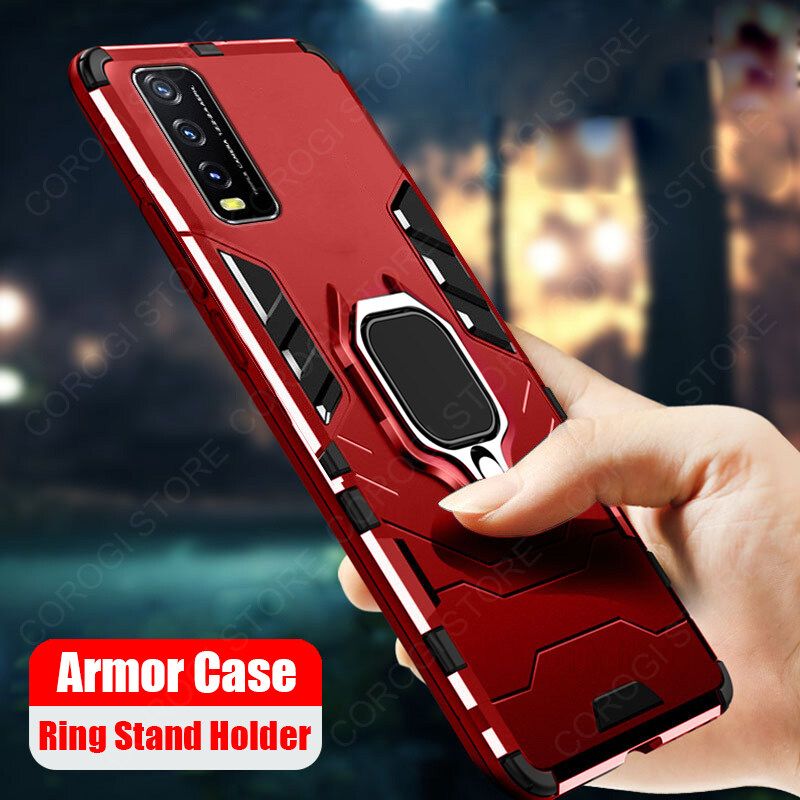For Vivo Y12S Cover Military Grade Shockproof Armor Phone Case Metal Ring Stand Holder Magnetic Car Mount Hard Protective Back Cover