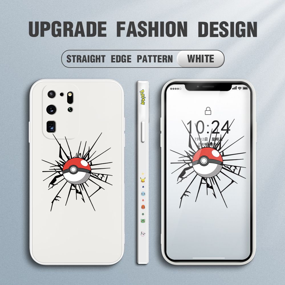 Jizetin for Samsung Galaxy S20 Ultra Case Cartoon Pokémon Pocket Monster Design Side Design Phone Case Square Edge Pattern Liquid Silicone Cases Full Cover Camera Shockproof Protective Case