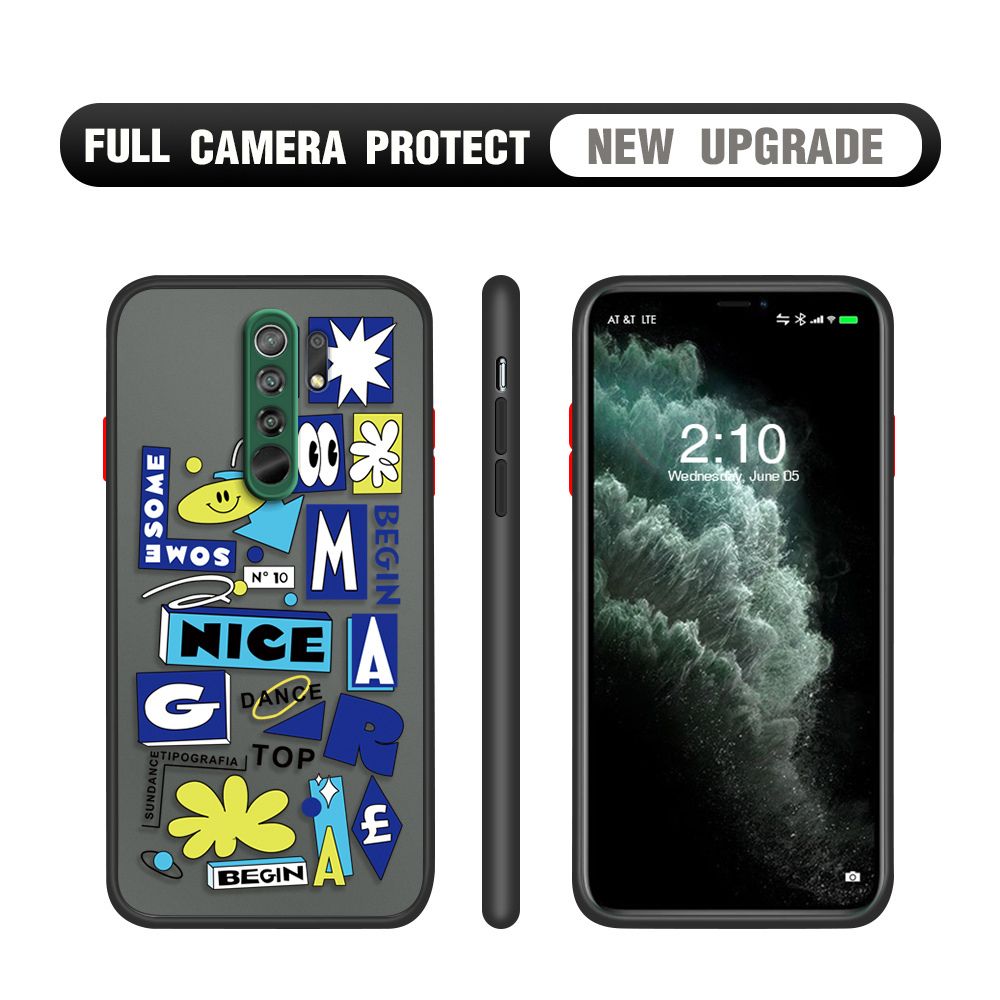 Hontinga for Redmi 9 Case Travel Poster Camera Shockproof Protection Cases Edge Frosted Transparent Phone Cover