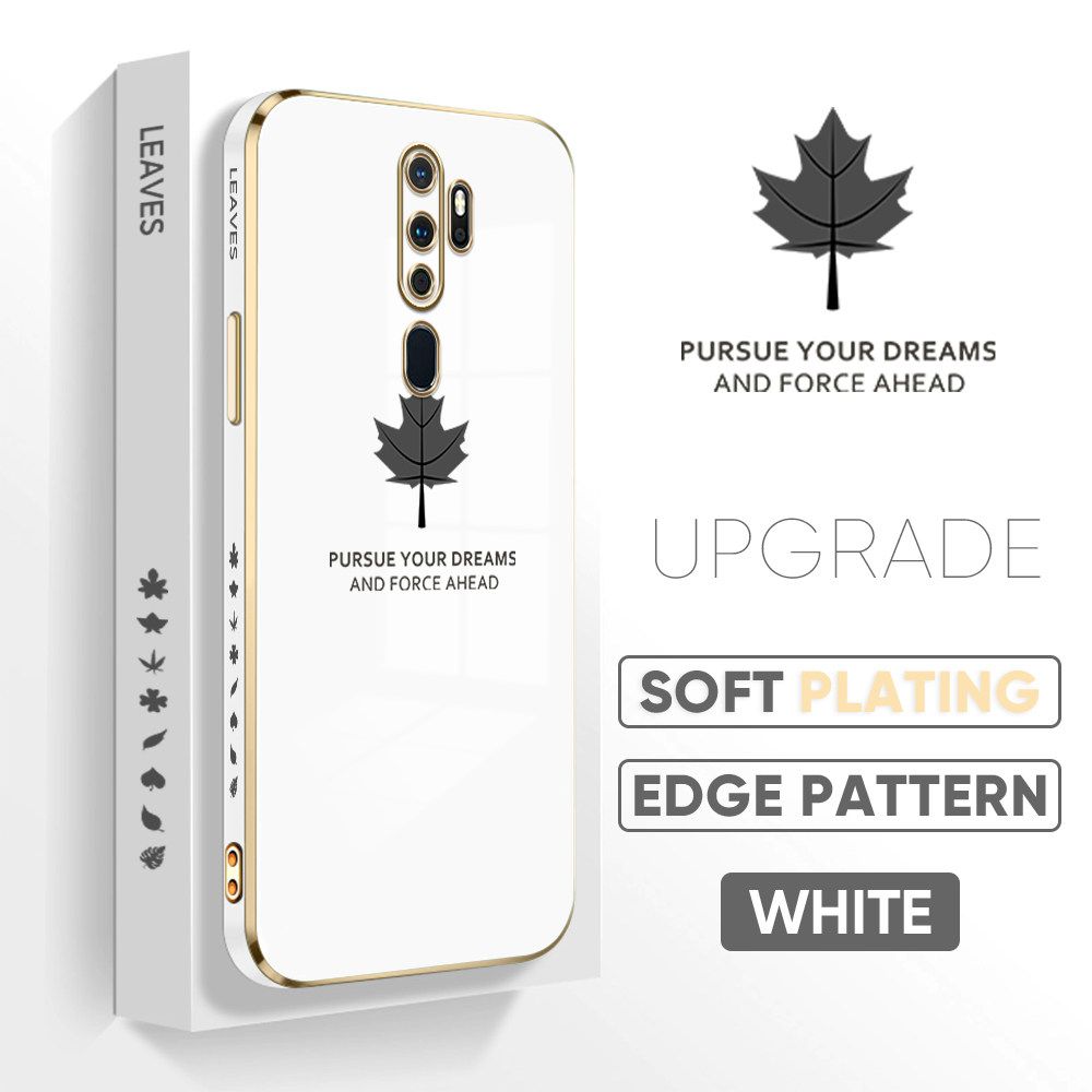 TA for OPPO A5 2020 / A9 2020 Back Cover + Free Lanyard Maple Leaf Luxury 6D Plating Case Side Pattern Soft Silicone Square Phone Cases