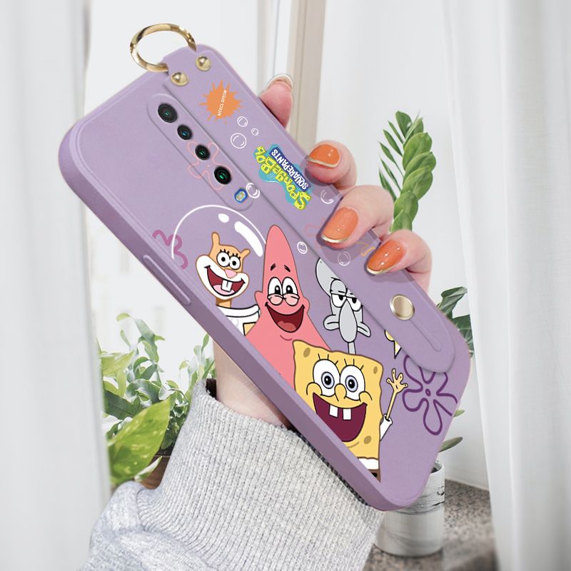 Jizetin for Xiaomi Poco X2 / Redmi K30 Wrist Strap Case Funny Cartoon Sea Creatures Cover Ultra Thin Anti Fall Liquid Silicone Phone Case