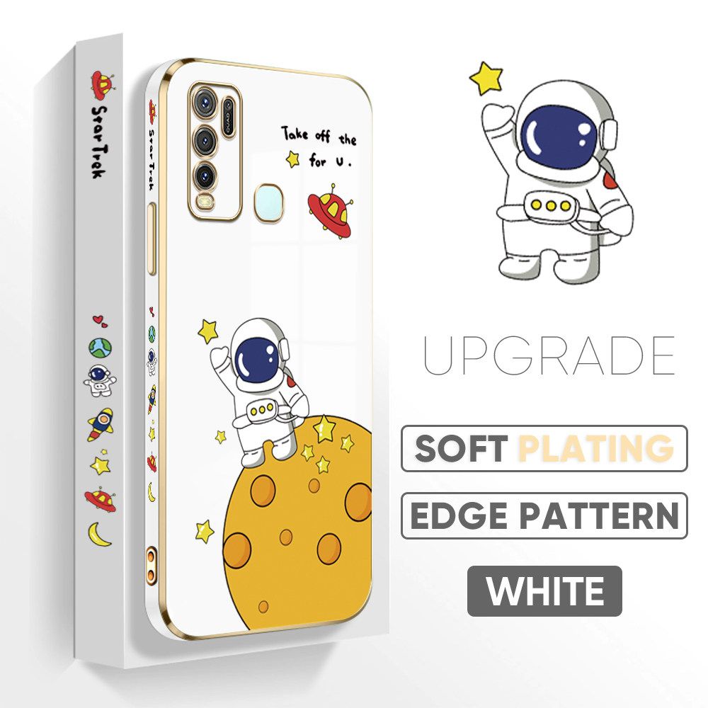 TA for Vivo Y30I / Y30 / Y50 Back Cover + Free Lanyard Planet Astronaut Luxury 6D Plating Case Side Pattern Soft Silicone Square Phone Cases