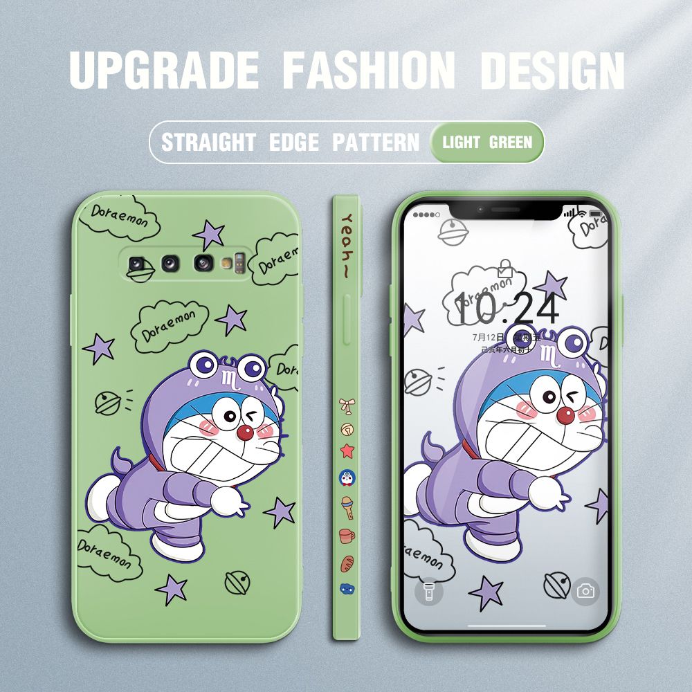 Jizetin for Samsung Galaxy S10 Case Cute Cartoon Purple Doraemon Anime Side Design Phone Case Ultra Soft Edge Pattern Liquid Silicone Phone Cases