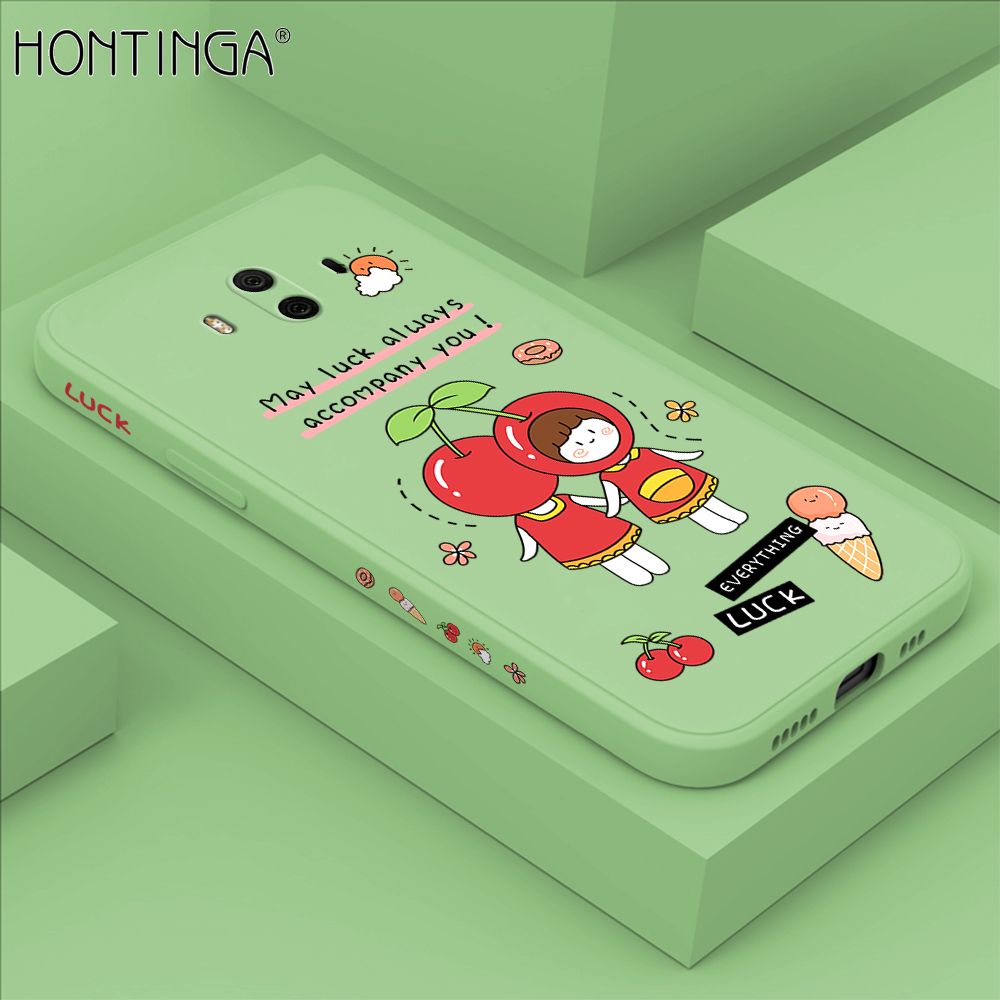 Hontinga for Huawei Mate 10 Case Side Design Cute Cherry Girl Back Cover Soft Square Edge Pattern Liquid Silicone Trend Phone Cases