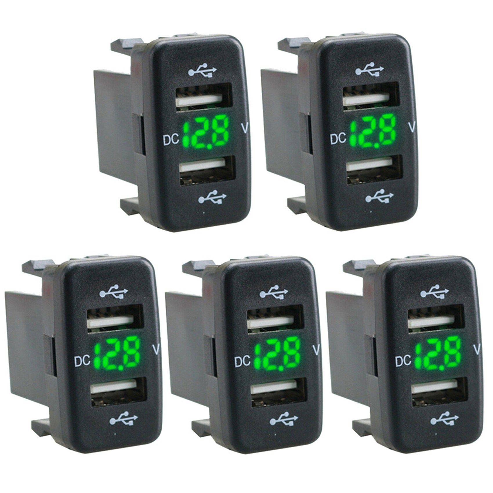 5X Car Charger Socket Dual USB Port Charging Volt Display Adapter Fit for Toyota Green