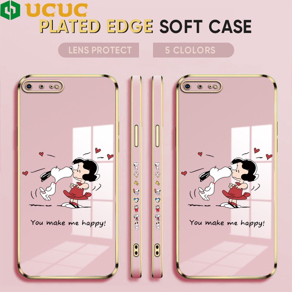 UCUC for iPhone 7 Plus 8 Plus Back Cover + Free Lanyard Happy Puppy Luxury 6D Plating Case Side Pattern Soft Silicone Square Phone Cases