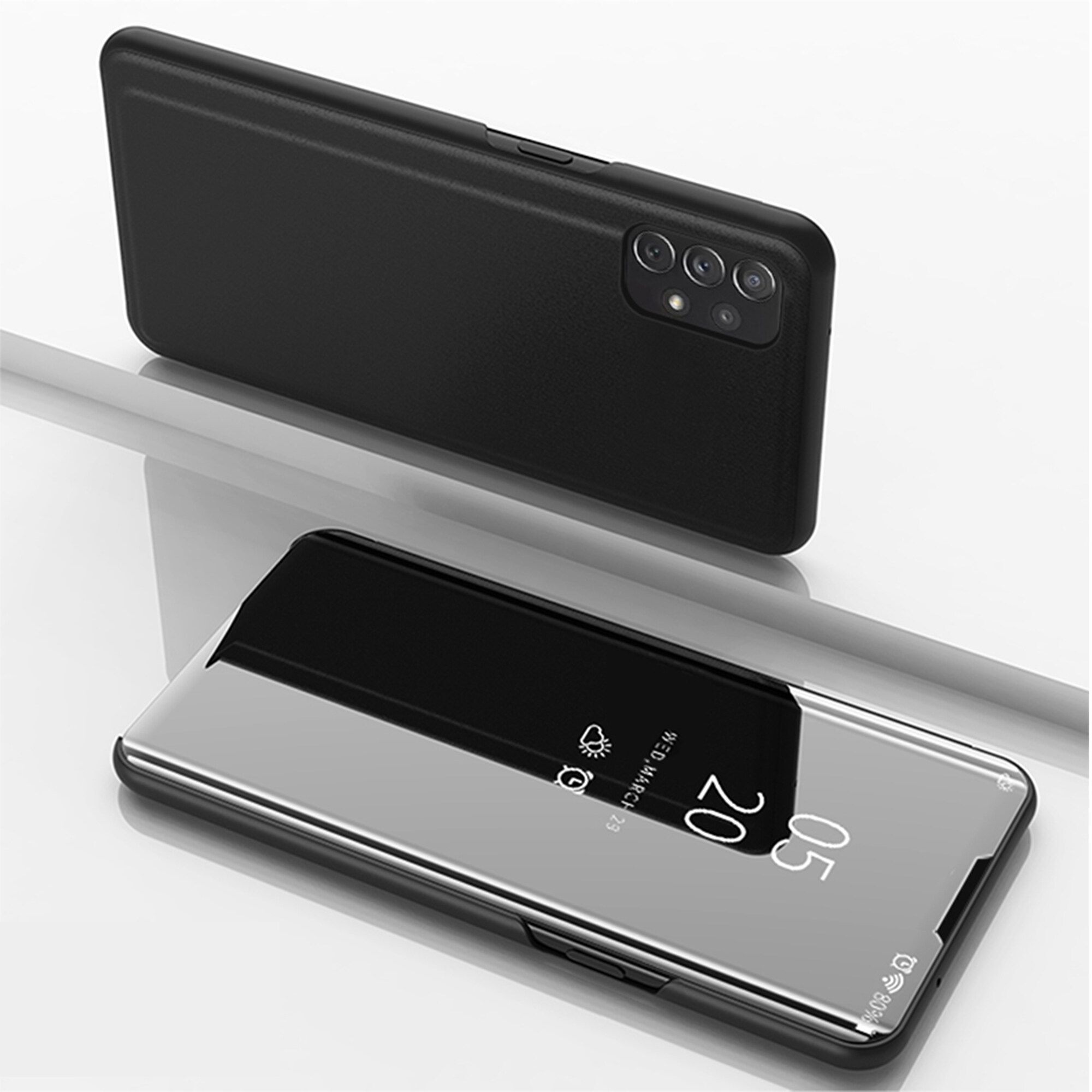 For Samsung Galaxy A72/Galaxy A72 5G Mirror Plating Hard PC -PU Leather Translucent Standing View Case Cover