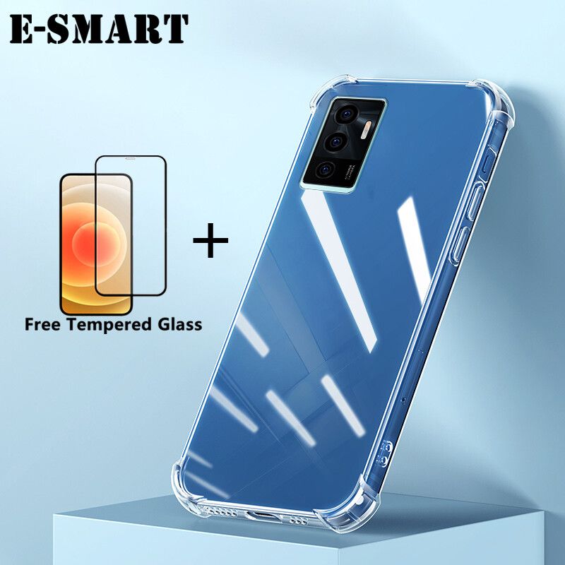 Phone Case VIVO V23E Soft Transparent Shockproof cases + Free Tempered Glass Screen Protector Clear VIVO V23 E Case