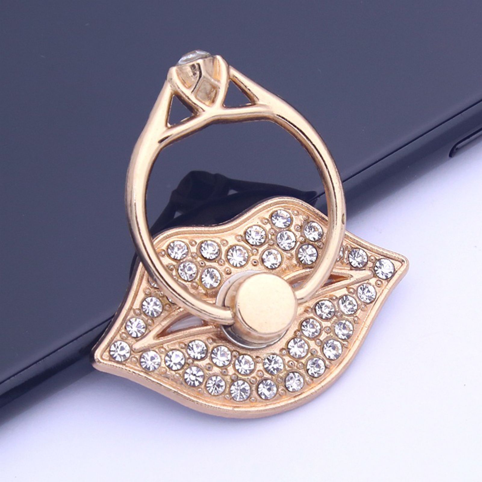 Phone Ring Holder Anti-fall Rhinestone Lips Shape Phone Ring Buckle Lazy Bracket