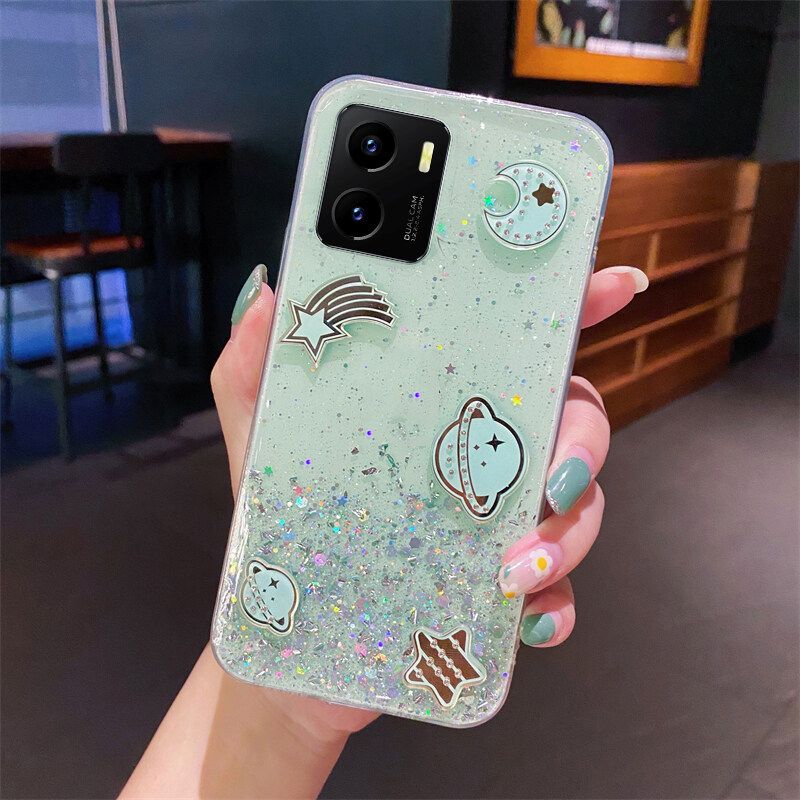 Phone Case OPPO A96 4G Back Cover Shiny Ring Case Glitter Soft Transparent Space Planet Cases for OPPO A96 4G Case Stars Moon Girls