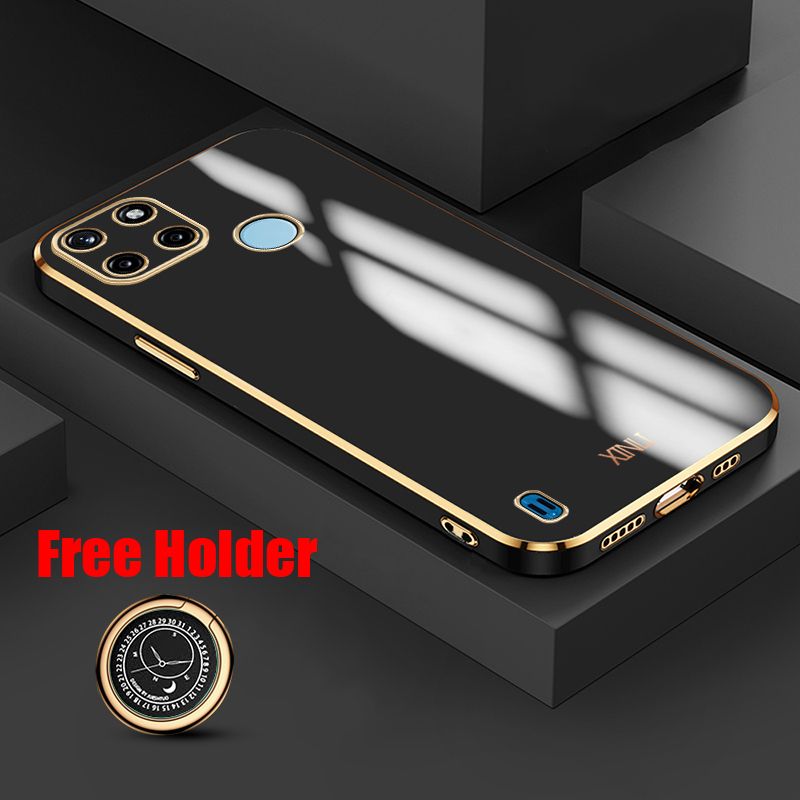 Biruiqu for Realme C21Y Back Cover Luxury 6D Plating Frame Shiny Bling Phone Pounch Soft Silicone Square Phone Case