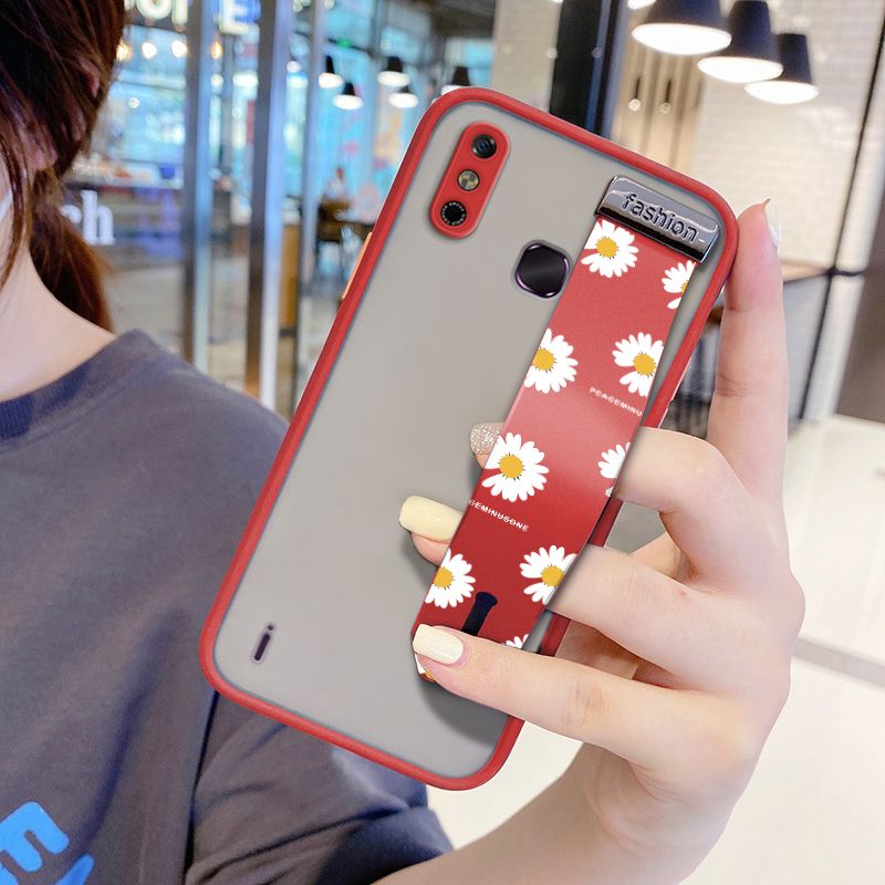 UCUC for Infinix Smart4 Wrist Strap Case INS Style Small Fresh Daisies Wristband Printing Cover Shockproof Frosted Phone Case