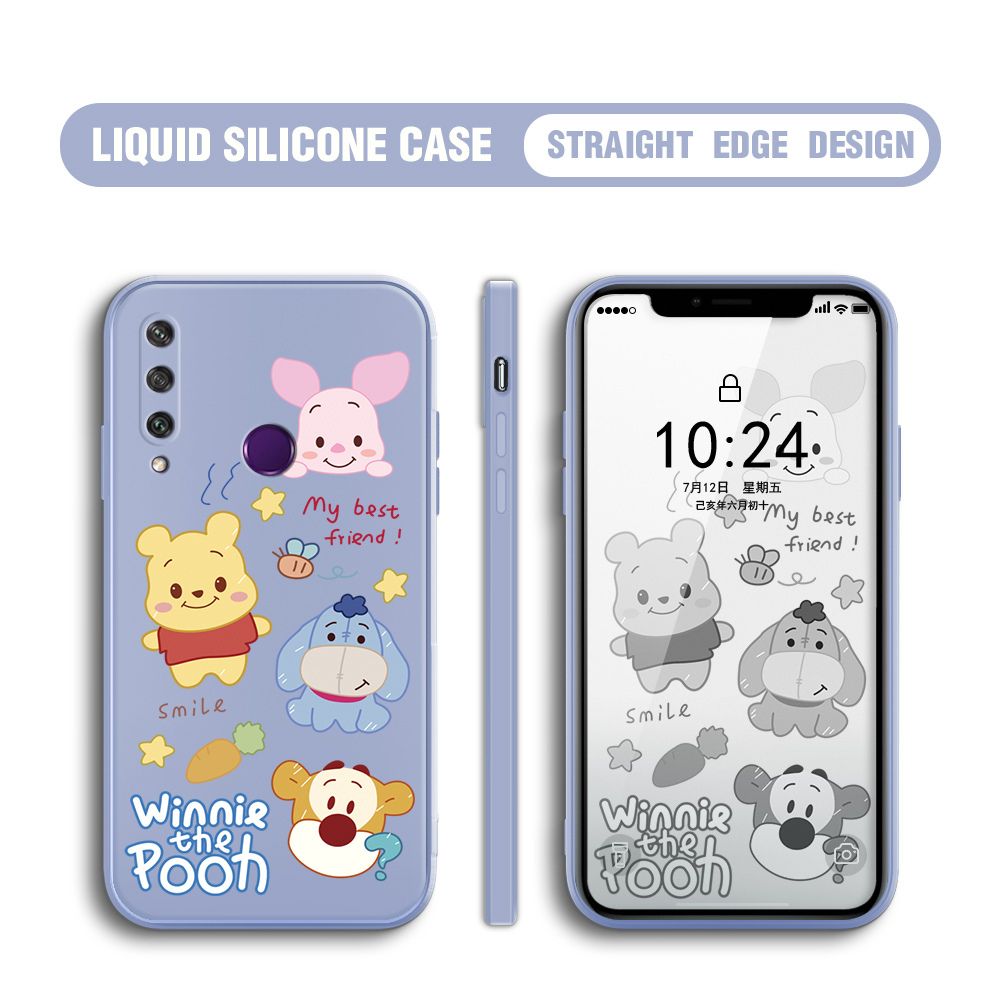 BILI for Huawei Y6P Back Cover Cute Winne Friends Multicolor Liquid Silicone Phone Case Soft Square Lens Protection Phone Cases