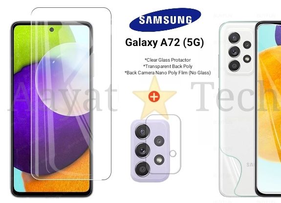 3in1 Protector Combo Pack For Samsung Galaxy A72 (Clear Screen Protector Glass+Back Protector Film+Camera Lens Protector)