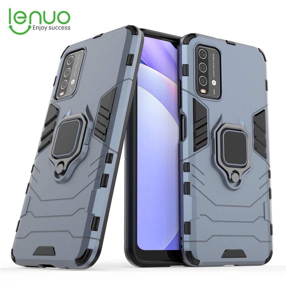 Lenuo Phone Case for Xiaomi Redmi 9T / Redmi 9 Power Silicone PC Metal Ring Holder Cover